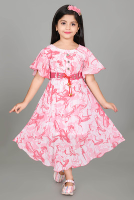ZARTAJ Girls Maxi/Full Length Casual Dress(Pink, Half Sleeve)