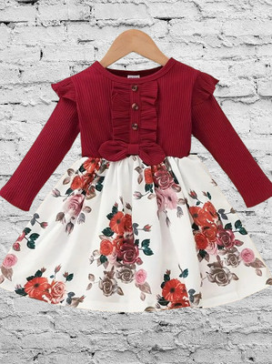 Aakruti Creation Indi Baby Girls Midi/Knee Length Party Dress(Red, Full Sleeve)