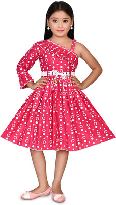 Primefashion Girls Midi/Knee Length Party Dress(Pink, Fashion Sleeve)