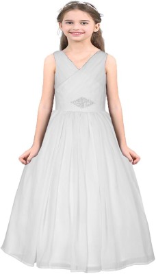 Wow princess Girls Maxi/Full Length Party Dress(White, Sleeveless)