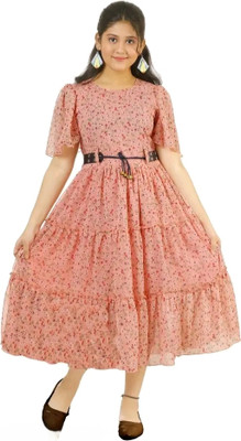CHEENEE Indi Girls Maxi/Full Length Festive/Wedding Dress(Pink, Half Sleeve)