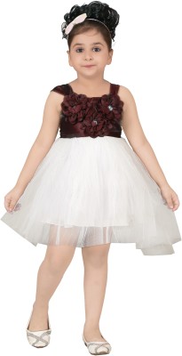 WILD EMPIRE Girls Midi/Knee Length Festive/Wedding Dress(Brown, Sleeveless)