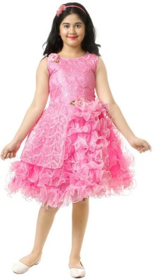 Comfy Pro Girls Midi/Knee Length Festive/Wedding Dress(Pink, Sleeveless)