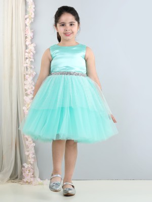 Toy Balloon Kids Girls Midi/Knee Length Party Dress(Blue, Sleeveless)