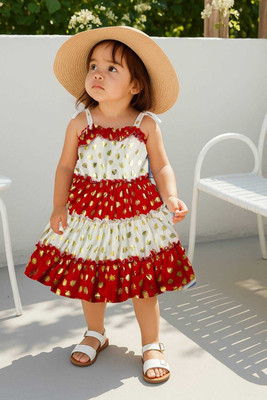 ZSTARTYLE Indi Girls Midi/Knee Length Casual Dress(Red, Sleeveless)