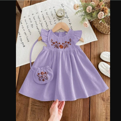 j s fashion Indi Baby Girls Above Knee Casual Dress(Purple, Short Sleeve)