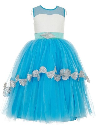 Wish littlle Girls Midi/Knee Length Party Dress(Blue, Sleeveless)