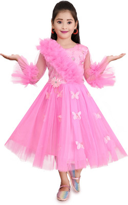 Aruna Trend Girls Calf Length Festive/Wedding Dress(Pink, 3/4 Sleeve)