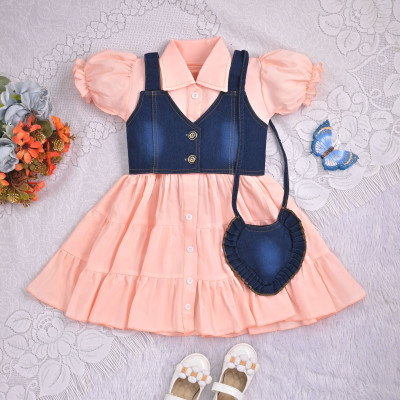 MYTEX FASHION Girls Below Knee Party Dress(Orange, Half Sleeve)