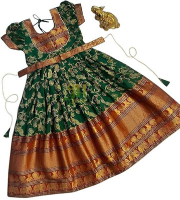 Jal Enterprises Girls Maxi/Full Length Festive/Wedding Dress(Green, Short Sleeve)