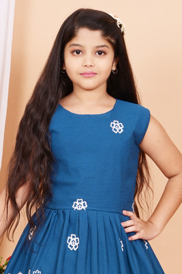 ASFASHION Creations Girls Midi/Knee Length Party Dress(Blue, Sleeveless)