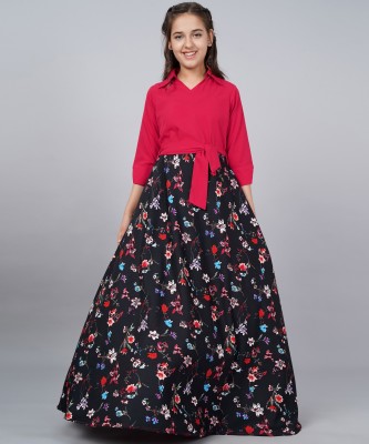 Aarya Designer Girls Maxi/Full Length Party Dress(Multicolor, 3/4 Sleeve)