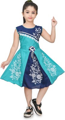 NSGARMENTS Girls Midi/Knee Length Casual Dress(Light Blue, Sleeveless)