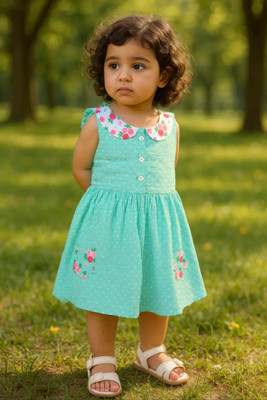 Clothe Funn Girls Midi/Knee Length Party Dress(Light Green, Short Sleeve)