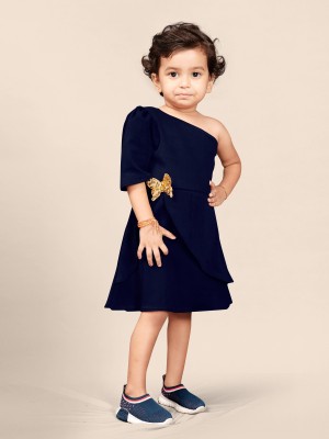 Feshotex Baby Girls Midi/Knee Length Casual Dress(Dark Blue, Fashion Sleeve)