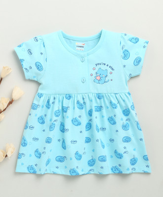 BUMZEE Baby Girls Above Knee Casual Dress(Blue, Cap Sleeve)