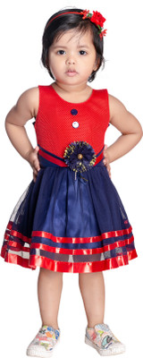 new gen Girls Midi/Knee Length Casual Dress(Blue, Sleeveless)