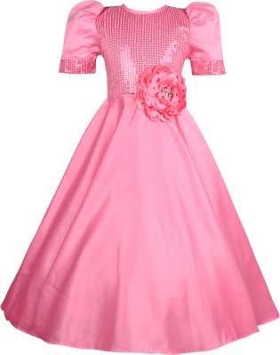 Wishkaro Girls Above Knee Party Dress(Pink, Short Sleeve)