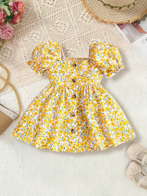 Style Connect Collection Girls Midi/Knee Length Party Dress(Yellow, Short Sleeve)