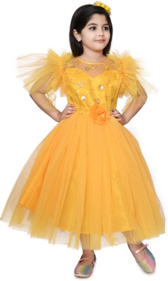 DS DRESSES Girls Maxi/Full Length Festive/Wedding Dress(Yellow, Sleeveless)