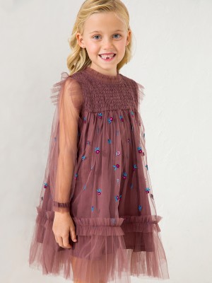 Cherry Crumble by Nitt Hyman Indi Girls Midi/Knee Length Festive/Wedding Dress(Maroon, Full Sleeve)