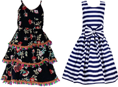 Miranga Girls Below Knee Casual Dress(Green, Sleeveless)