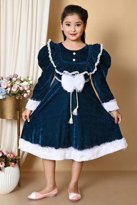 Jeba Collections Girls Above Knee Casual Dress(Dark Blue, Full Sleeve)