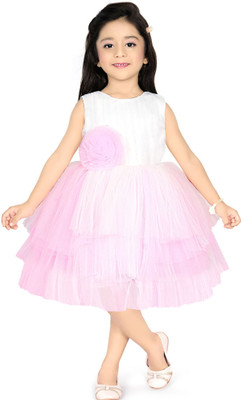 SOULSHINE Indi Girls Midi/Knee Length Party Dress(Pink, Sleeveless)