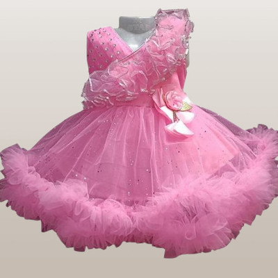 DREAMLAND FASHION Indi Baby Girls Midi/Knee Length Festive/Wedding Dress(Yellow, Sleeveless)