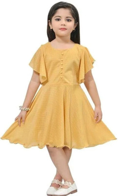 RKTM Girls Midi/Knee Length Party Dress(Yellow, Fashion Sleeve)