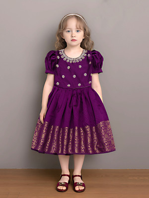 XEPON Baby Girls Below Knee Party Dress(Purple, Short Sleeve)