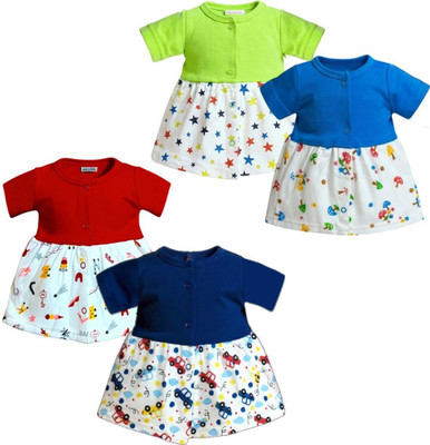 Vparents Indi Baby Girls Midi/Knee Length Casual Dress(Multicolor, Half Sleeve)