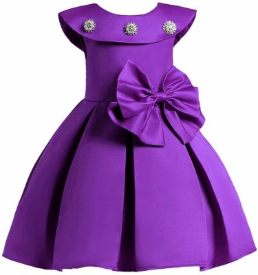 Wish littlle Girls Midi/Knee Length Party Dress(Purple, Sleeveless)