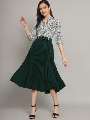 OTABU Girls Calf Length Casual Dress(Green, 3/4 Sleeve)