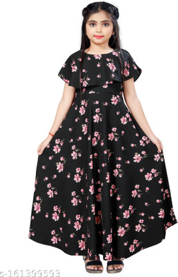 HouseOfCommon Girls Maxi/Full Length Casual Dress(Black, Short Sleeve)