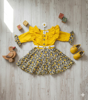 fabricfashion Baby Girls Below Knee Festive/Wedding Dress(Yellow, Full Sleeve)