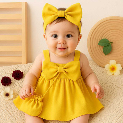 AZMIRAFASHION Baby Girls Mini/Short Casual Dress(Yellow, Sleeveless)