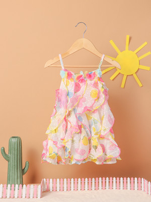 NautiNati Girls Midi/Knee Length Casual Dress(Multicolor, Sleeveless)