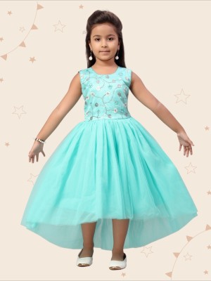 Kidotsav Indi Girls Midi/Knee Length Party Dress(Blue, Sleeveless)