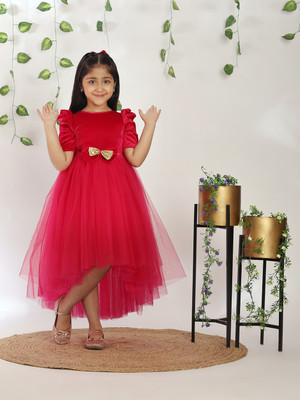 Toy Balloon Kids Girls Midi/Knee Length Party Dress(Pink, Half Sleeve)