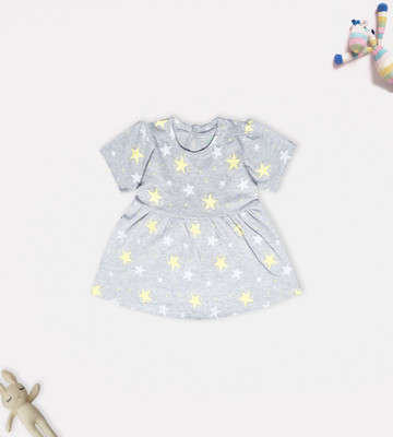 YUV Baby Girls Midi/Knee Length Casual Dress(Grey, Short Sleeve)