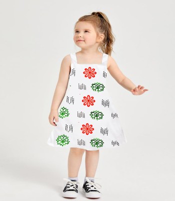 RK B WEAR Girls Above Knee Casual Dress(Multicolor, Sleeveless)