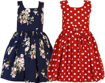 Rcube Indi Girls Midi/Knee Length Casual Dress(Red, Sleeveless)