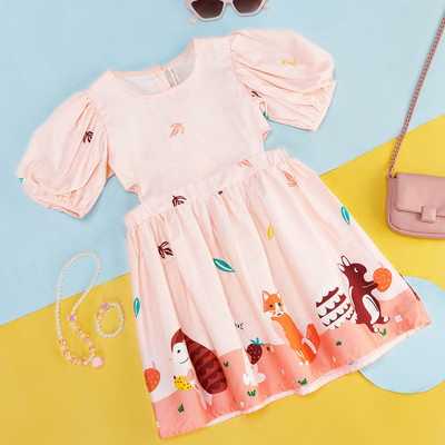 Pantaloons Junior Girls Midi/Knee Length Casual Dress(Pink, Half Sleeve)