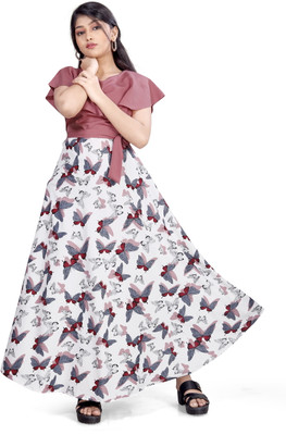 Meraki Fab Girls Maxi/Full Length Casual Dress(Multicolor, Short Sleeve)