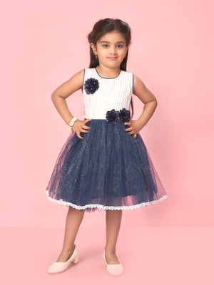 Aarika Indi Girls Midi/Knee Length Party Dress(Dark Blue, Sleeveless)