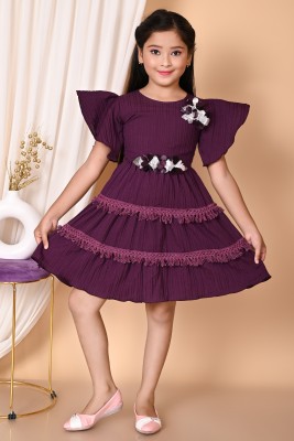 Z NEW KOLPONA FASHION Girls Above Knee Festive/Wedding Dress(Purple, Cap Sleeve)