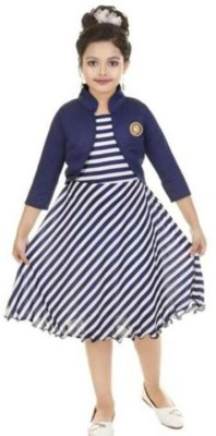 STCFASHION Girls Midi/Knee Length Casual Dress(Blue, 3/4 Sleeve)