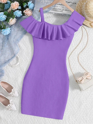UNIQUEEE Girls Midi/Knee Length Party Dress(Purple, Fashion Sleeve)