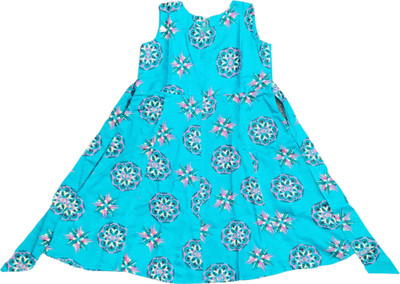 rayie collection Indi Girls Midi/Knee Length Casual Dress(Blue, Sleeveless)